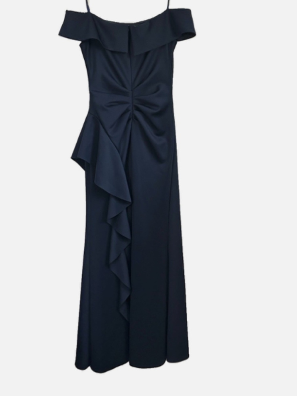 Xscape Off-Shoulder Navy Blue Ruffled Maxi Dress - Picture 5 of 9